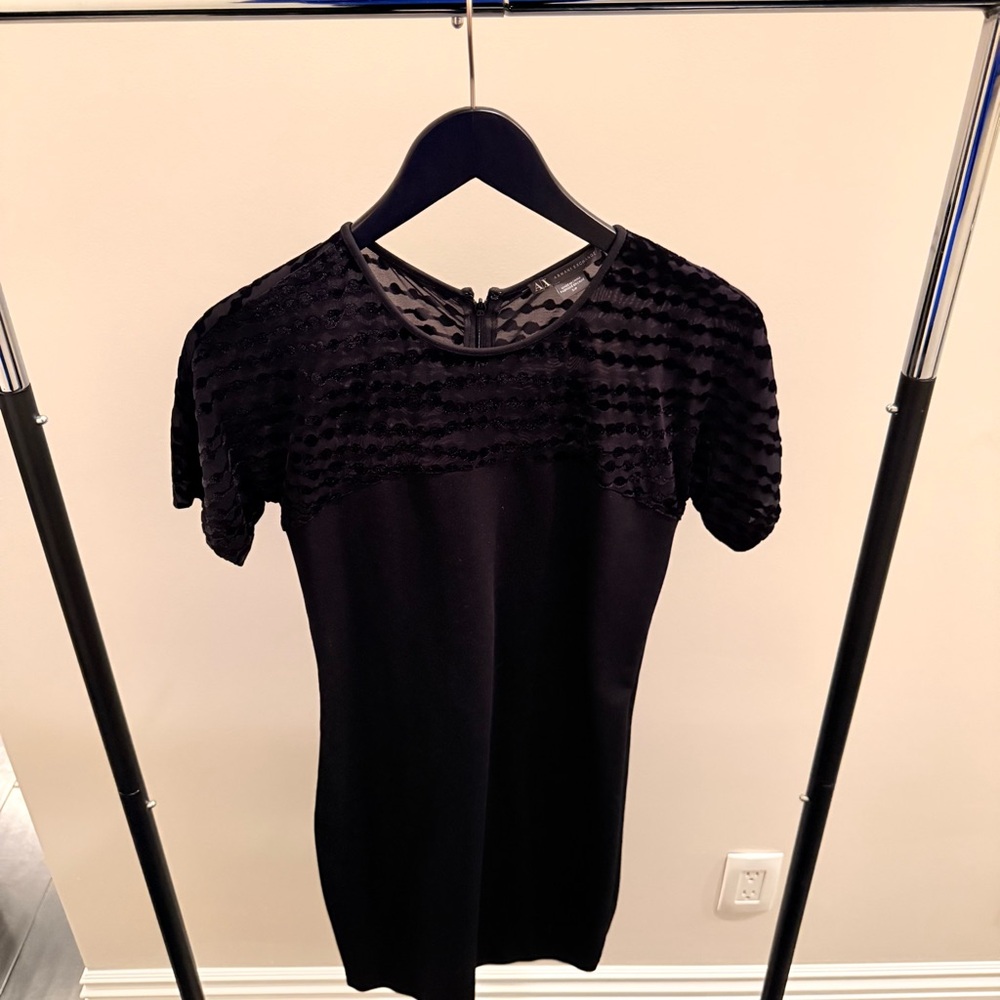 A|X Black Dress With a Mesh and Velvet-Textured Upper Panel | LIKE NEW - Picture 1 of 3